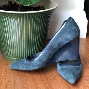 Calvin Klein blue grey suede and patent wedge